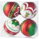 MagicHome Koule 4 ks červeno zelené s ornamenty na vánoční stromek 10 cm ST8091051 – Zboží Mobilmania