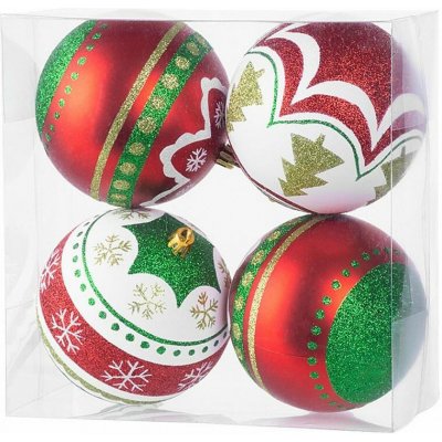 MagicHome Koule 4 ks červeno zelené s ornamenty na vánoční stromek 10 cm ST8091051 – Zboží Mobilmania