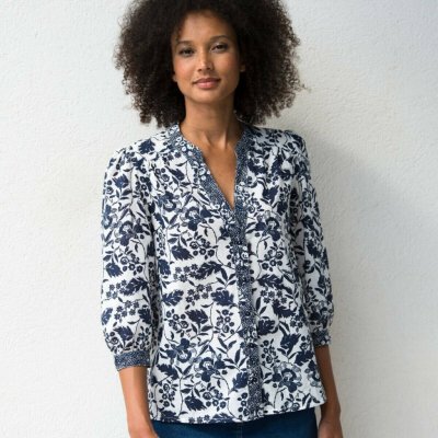 Halenka s 3/4 nabíranými rukávy a potiskem režná/nám.modrá – Hledejceny.cz