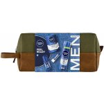 Nivea Men balzám po holení 100 ml + gel na holení 200 ml + kuličkový antiperspirant 50 ml + balzám na rty 4,8 g + kosmetická taška dárková sada – Zboží Mobilmania