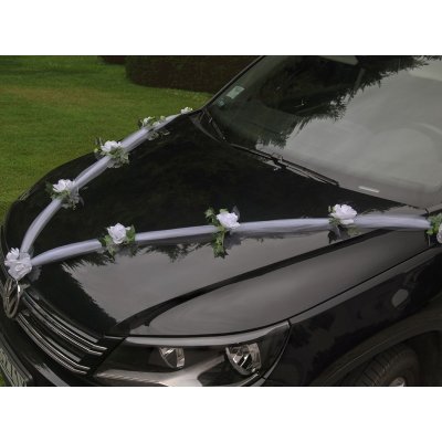 Girlanda na auto - tylová šerpa s bílými růžemi - 1ks – Zboží Dáma