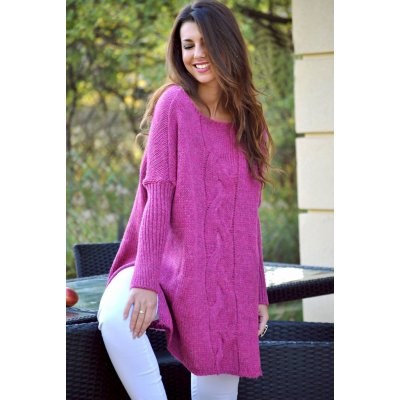 Fashionweek Oversize exkluzivní pletený volný svetr v inovativním střihu JK18 OLIVIA Amarant