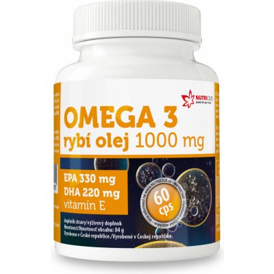 Nutricius Omega 3 Rybí olej 1000 mg EPA 330 mg DHA 220 mg + vitamín E 60 kapslí – Zboží Mobilmania