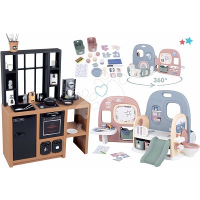 Smoby Set kuchyňka moderní Loft Industrial a domeček pro panenku Baby Care s 5 herními místnostmi – Zboží Mobilmania