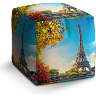 Sablio Taburet Cube Paříž Eifellova věž Flowers 40x40x40 cm – Zboží Mobilmania