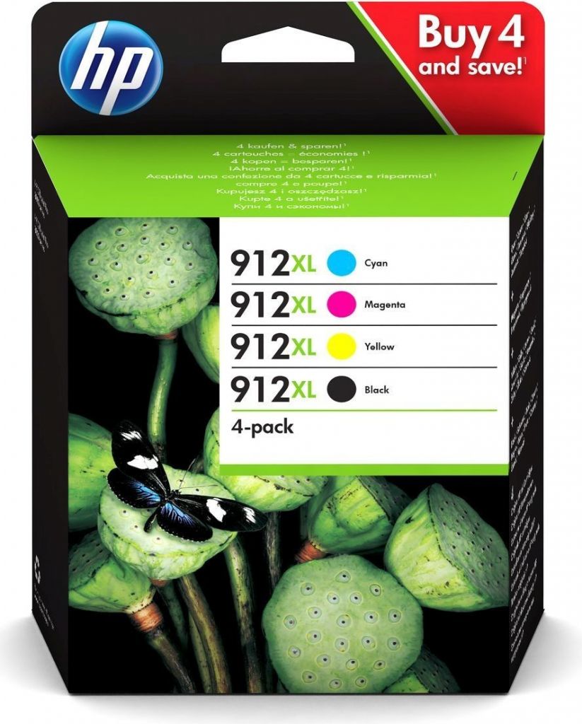 HP 912XL originální inkoustová kazeta černá, azurová, purpurová, žlutá 3YP34AE