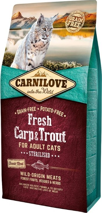 Carnilove Cat bez obilovin pro dospělé kastrované kočky kapr pstruh a losos 6 kg