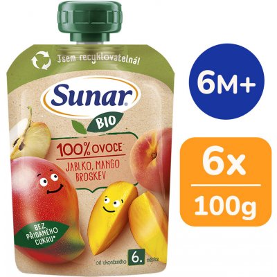 Sunar BIO ovocná kapsička Jablko, mango, broskev 100g – Zboží Dáma