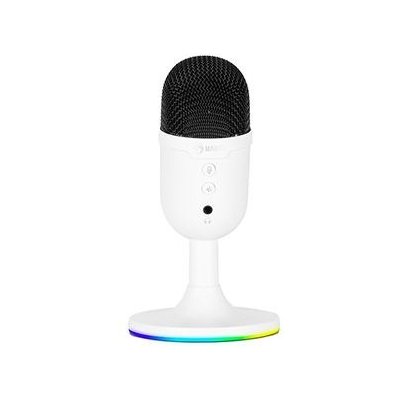 Marvo, herní/streamovací mikrofon, MIC-06, bílá, RGB podsvícení, vstup pro sluchátka (MIC-06 WH)
