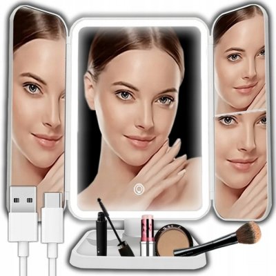 PODSVÍCENÉ KOSMETICKÉ ZRCÁTKO S LED OSVĚTLENÍM PRO MAKE-UP SKLÁDACÍ ZRCADLO – Zboží Dáma