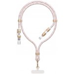 Dudao L20MAX 4v1 kabel / šňůrka na krk USB-A / USB-C / Lightning PD QC 65W 1,5m - růžový – Sleviste.cz