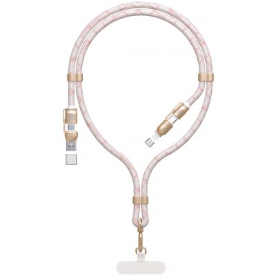 Dudao L20MAX 4v1 kabel / šňůrka na krk USB-A / USB-C / Lightning PD QC 65W 1,5m - růžový – Sleviste.cz