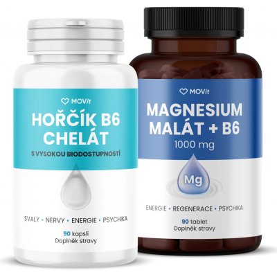 MOVit Duo Hořčíků Malát+B6&Chelát 90 kapslí + 90 tablet – Hledejceny.cz