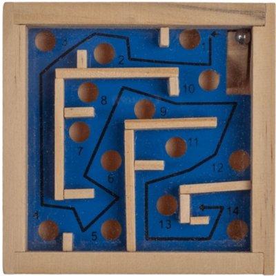 Dřevěný mini motorický labyrint s kuličkou Modrá – Zboží Mobilmania