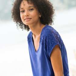 Blancheporte Jednobarevné tričko s macramé fialová