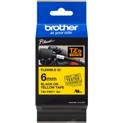 Páska do tiskárny štítků Brother TZ-FX611, 6mm, černý tisk/žlutý podklad, flexib – Hledejceny.cz