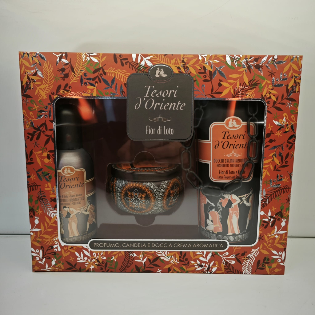 Tesori d’Oriente Fior di Loto sprchový gel 250 ml + EDP 100 ml + orientální svíčka 109 g dárková sada