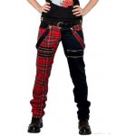 Punk dámské kalhoty černé/červené káro zipy a kšandy – Zboží Mobilmania