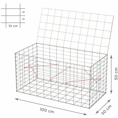 TopGabion Gabionový koš s víkem: 100×50×50 cm - oko sítě 10×5 cm