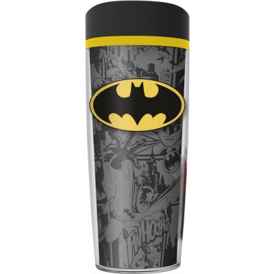 CurePink Plastový cestovní hrnek DC Comics Batman Logo 0533 l