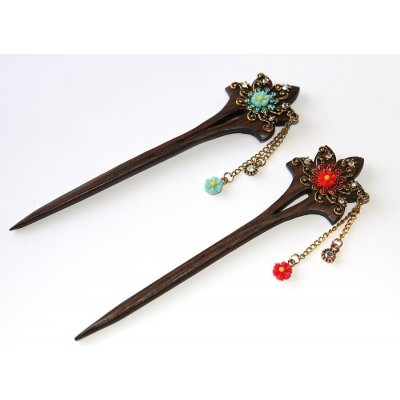 MR Jehla do Vlasů, Elegantní zápich - Dřevená jehlice s květinou, Moderní dáma, Elegance, Retro Style 3362 – Zboží Dáma