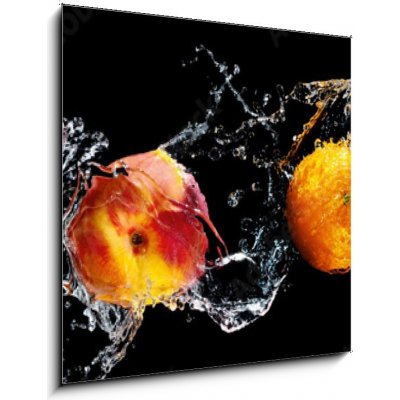 Obraz 1D - 50 x 50 cm - Set of fresh fruits in water splash isolated on black background Sada čerstvého ovoce v stříkající vodě izolované na černém pozadí – Zbozi.Blesk.cz