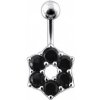 Piercing Šperky4U stříbrný piercing do pupíku kytička černé zirkony BP01016-K