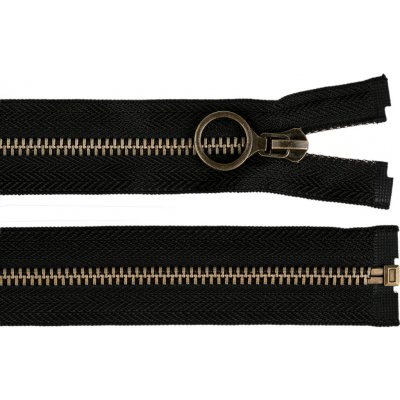 Kovový zip No 5 délka 60 cm s ozdobným jezdcem, střední, 2 černá staromosaz – Hledejceny.cz