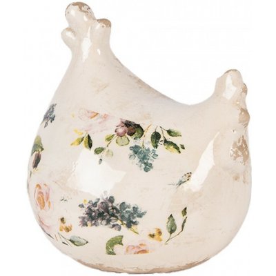 Clayre & Eef Béžová keramická slepička s růžemi Rosina 12*11*13 cm – Hledejceny.cz