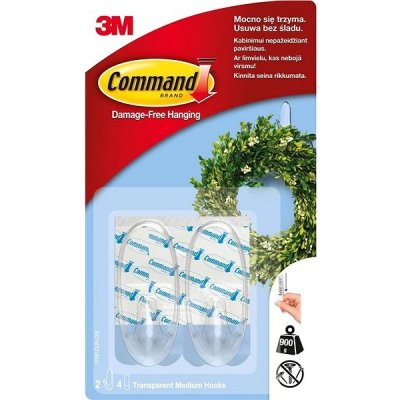 3M Command™ čiré samolepící plastové háčky, střední provedení, nosnost 900 g, 2 ks – Zboží Dáma