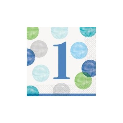 Unique Ubrousky papírové EKO 1. narozeniny modré puntíky 33x33cm 16ks – Sleviste.cz