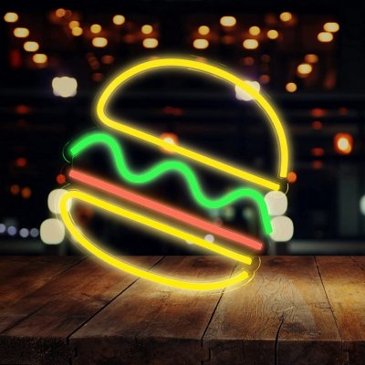 Reklamní LED svítící neon logo na stěnu - BURGER – Zboží Mobilmania