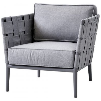 Cane-line Nízké křeslo Conic, 78x82x78 cm, rám hliník light grey, pásový výplet a sedáky venkovní látka AirTouch light grey – Hledejceny.cz