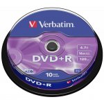 Verbatim DVD+R 4,7GB 16x, Advanced AZO+, cakebox, 10ks (43498) – Sleviste.cz