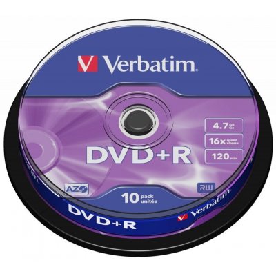 Verbatim DVD+R 4,7GB 16x, Advanced AZO+, cakebox, 10ks (43498) – Zboží Živě