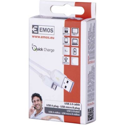 Emos SM7004W USB 2.0 A/M - micro B/M, 1m, bílý – Zbozi.Blesk.cz