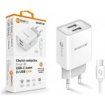 Chytrá síťová nabíječka ALIGATOR 2.4A, 2xUSB, smart IC, bílá, USB-C kabel 2A – Zbozi.Blesk.cz