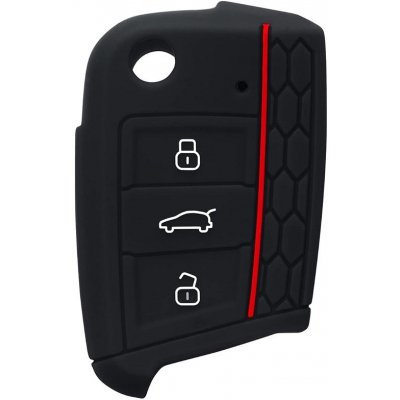 COVERKEYS Obal na klíč, kryt klíče Škoda Superb III (2015 - 2024) silikonový, černý s červeným proužkem