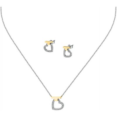 Trussardi Ocelový set bicolor šperků se zirkony T-Logo TJAXC51 náhrdelník náušnice – Zboží Dáma