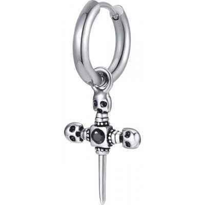 Impress Jewelry ocelová náušnice kruh kříž s lebky stříbrná Typ Pár ED-684 – Zboží Mobilmania