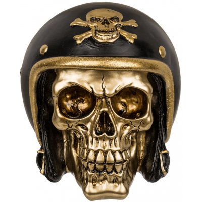 GiftyCity Pokladnička Lebka s motorkářskou přilbou zlatá černá