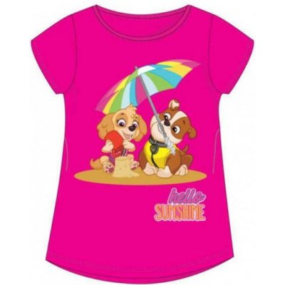 SpinMaster Dívčí bavlněné tričko Tlapková patrola / Paw Patrol Skye a Ruble tm. růžové