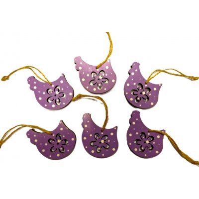 Dřevěná slepice s kytičkou závěsná, 5 cm, fialová – Zboží Mobilmania