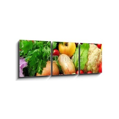 Obraz 3D třídílný - 150 x 50 cm - fresh fruits and vegetables čerstvé ovoce a zeleninu – Zboží Mobilmania