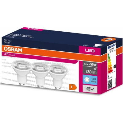 Osram 3x LED žárovka GU10 4,5W = 50W 350lm 4000K Neutrální bílá 60°