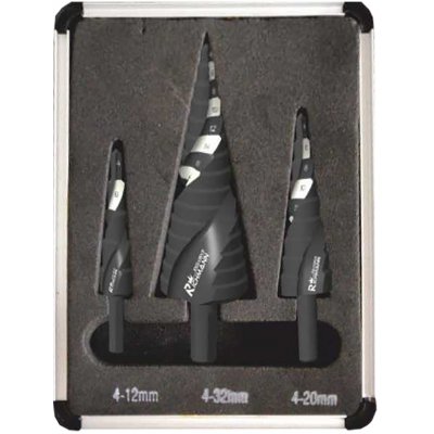 Sada stupňovitých vrtáků HSS-TiN (3ks) RICHMANN 4-12 mm/ 4-20 mm/ 4-32 mm – Sleviste.cz