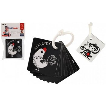 Profibaby kartičky kontrastní černobílé s barevným prvkem 9ks zvířátka pro miminko
