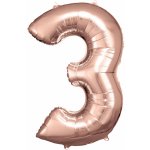 Amscan Balónek fóliový narozeniny číslo 3 růžovo zlaté 86 cm