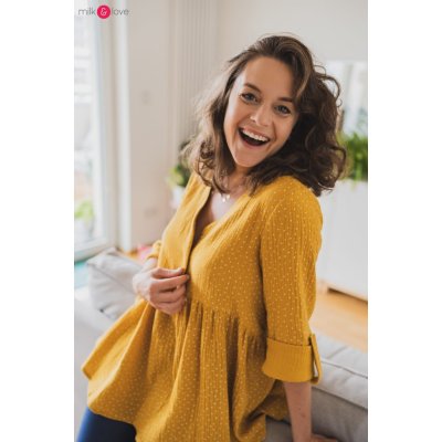 Těhotenská kojící tunika Mother Nature dl.rukáv Mustard Dots – Zboží Dáma