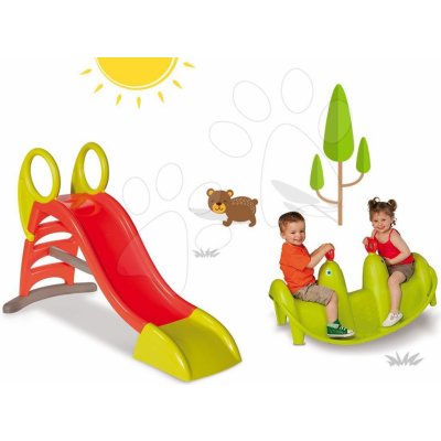 Smoby 310262-2 set Toboggan KS s vodou a zelená oboustranná houpačka Tuleň s vodotryskem